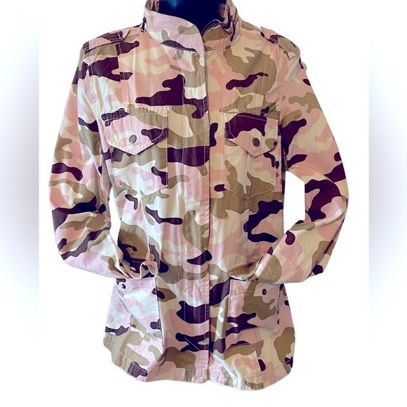 Cream, camel & pink camo jacket, pink camouflage lightweight coat by Love Tree L - Picture 3 of 15